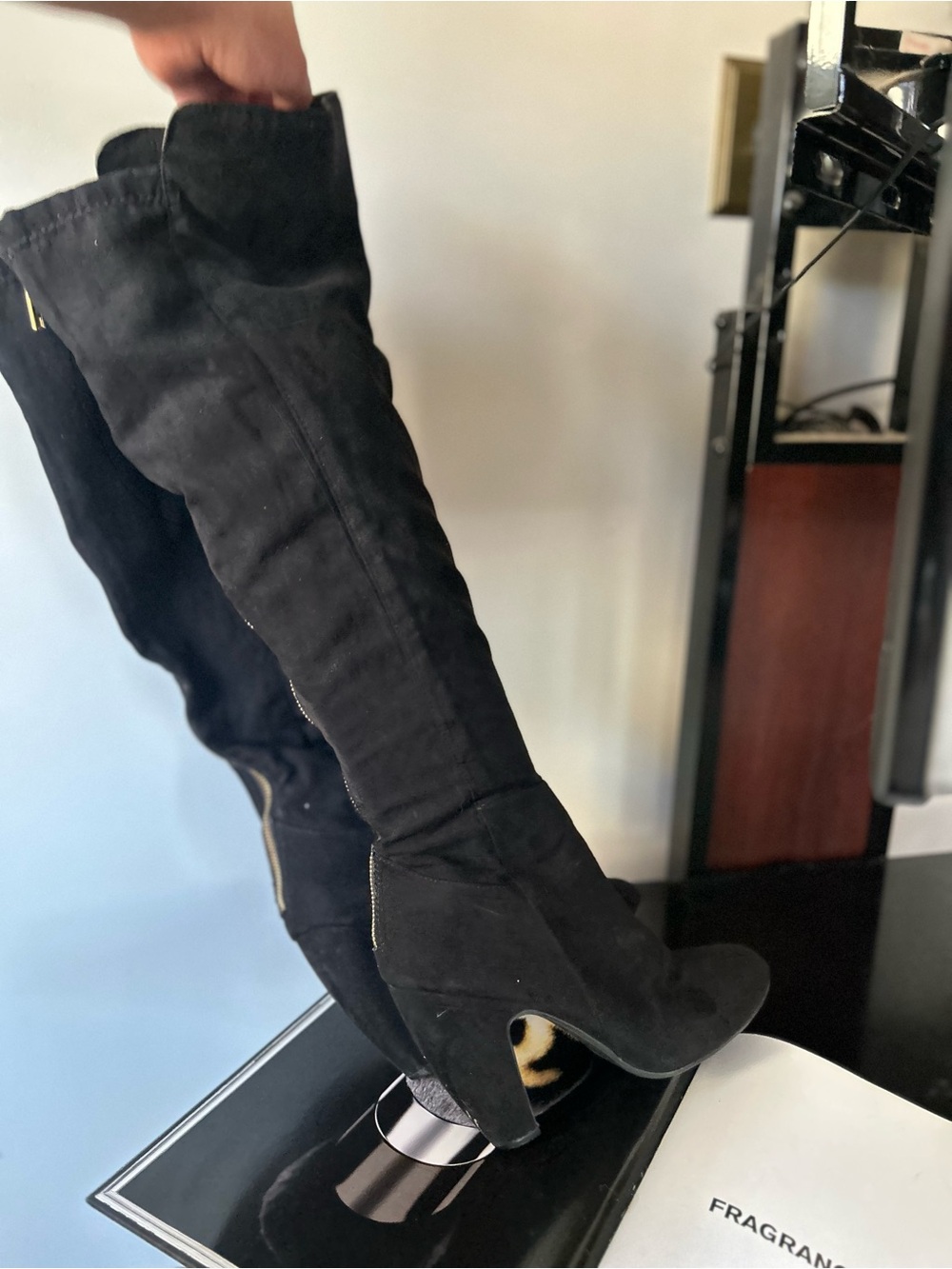 candies 7 Women's high boots over knee Black Suede Boots